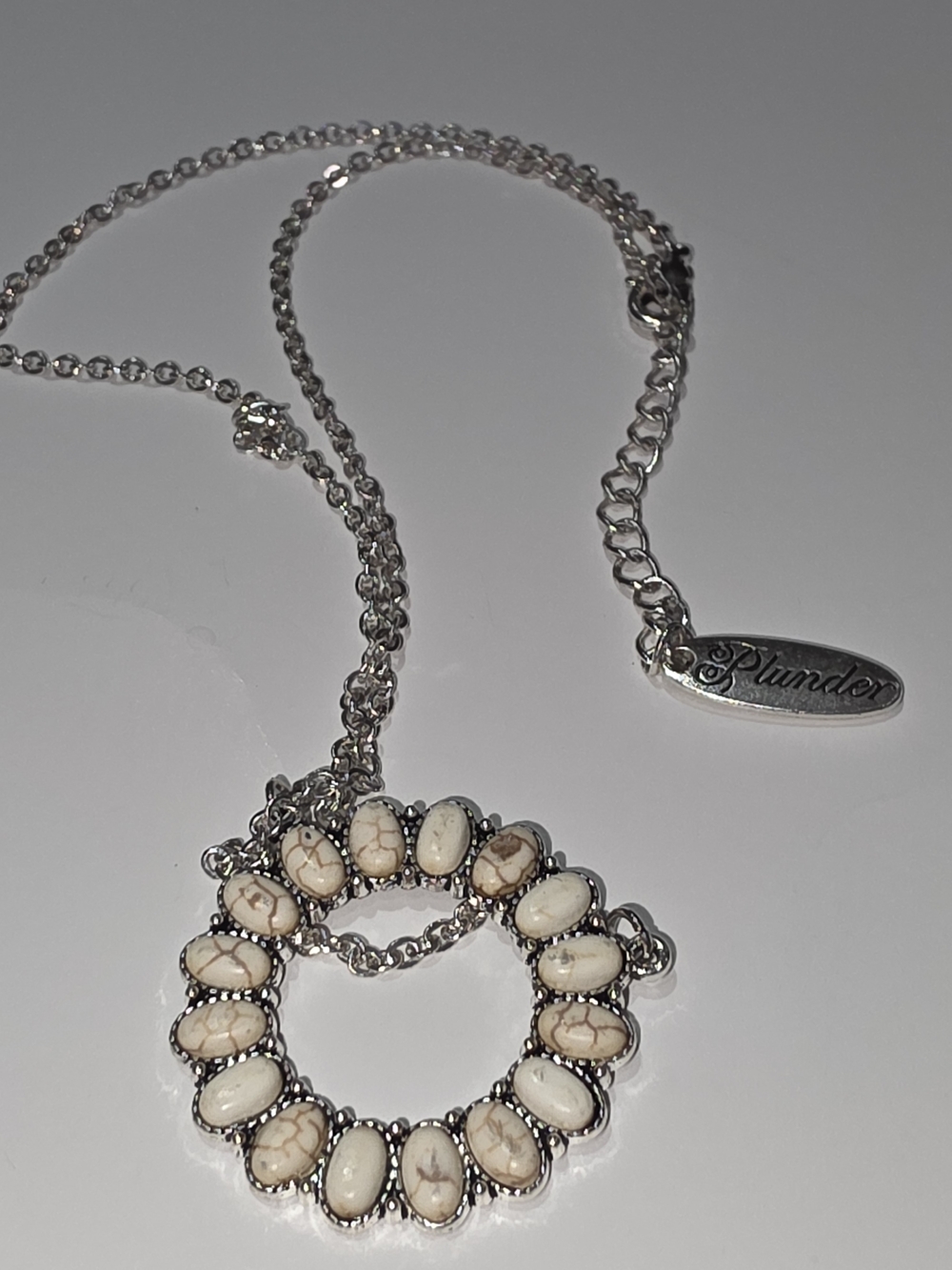 Plunder Silver-Tone Circle Pendant with Cream Howlite Beads